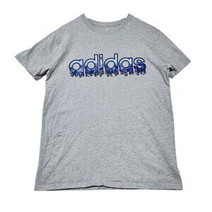 Adidas‎ XL Heather Gray Drip Logo T-Shirt Youth 18/20 Cotton Blend Crewneck Tee